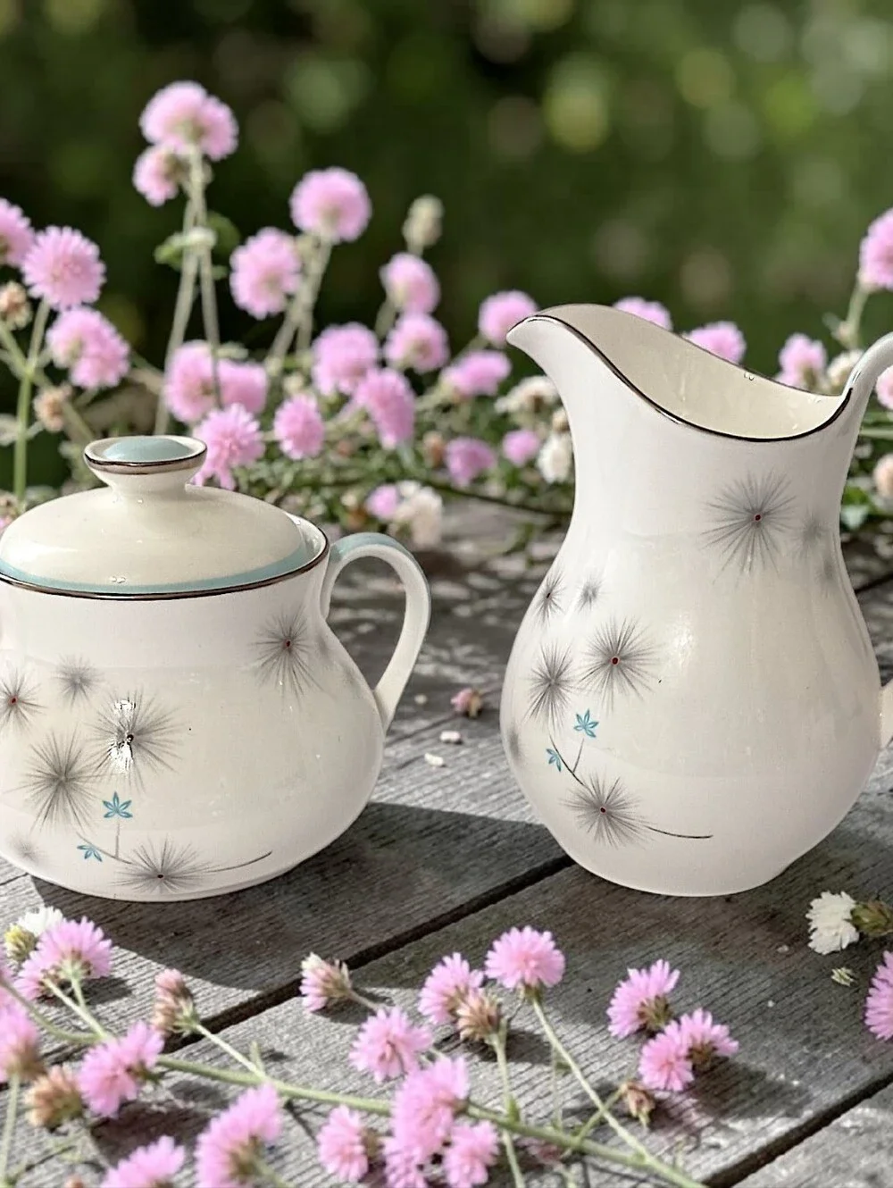 Royal Doulton Thistledown Sugar Bowl Creamer Set H4943 Bone China Vintage Atomic